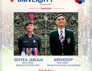 GNA UNIVERSITY IS ELATED TO ANNOUNCE THAT NCC CADETS “SEEYEA JANJUA” AND “ARSHDEEP” GOT SELECTED FOR THE REPUBLIC DAY PARADE 2023 AT KARTAVYA PATH NEW DELHI.