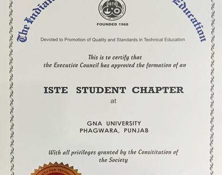 GNA University School of Engineering, Design and Automation established an ISTE Students’ Chapter in the University.