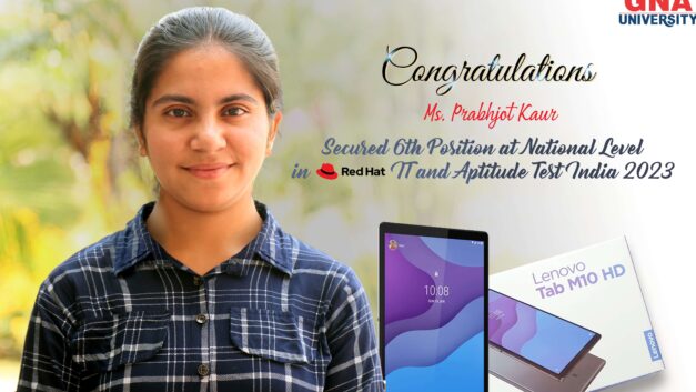GNA University Student Secured 6 th Position in All India Red Hat Competition